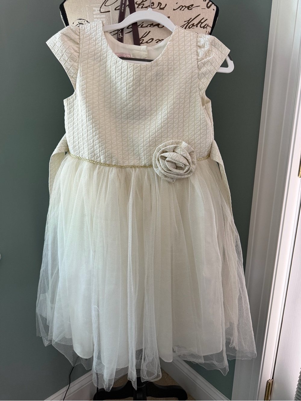 marmellata Ivory Gold-Thread Tulle Girls Dress